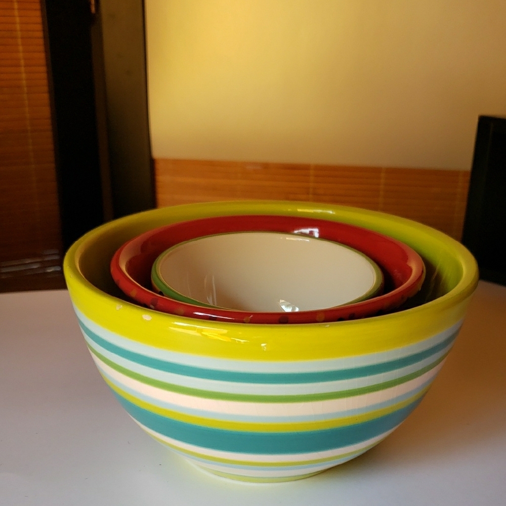 Colorful Striped and Patterned Bowl Trio